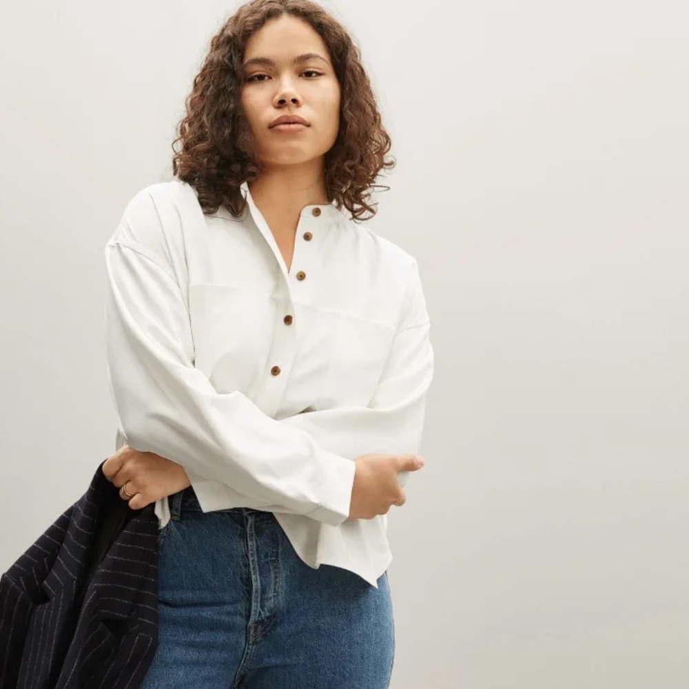 Everlane Washable Silk Henley Bone size 4